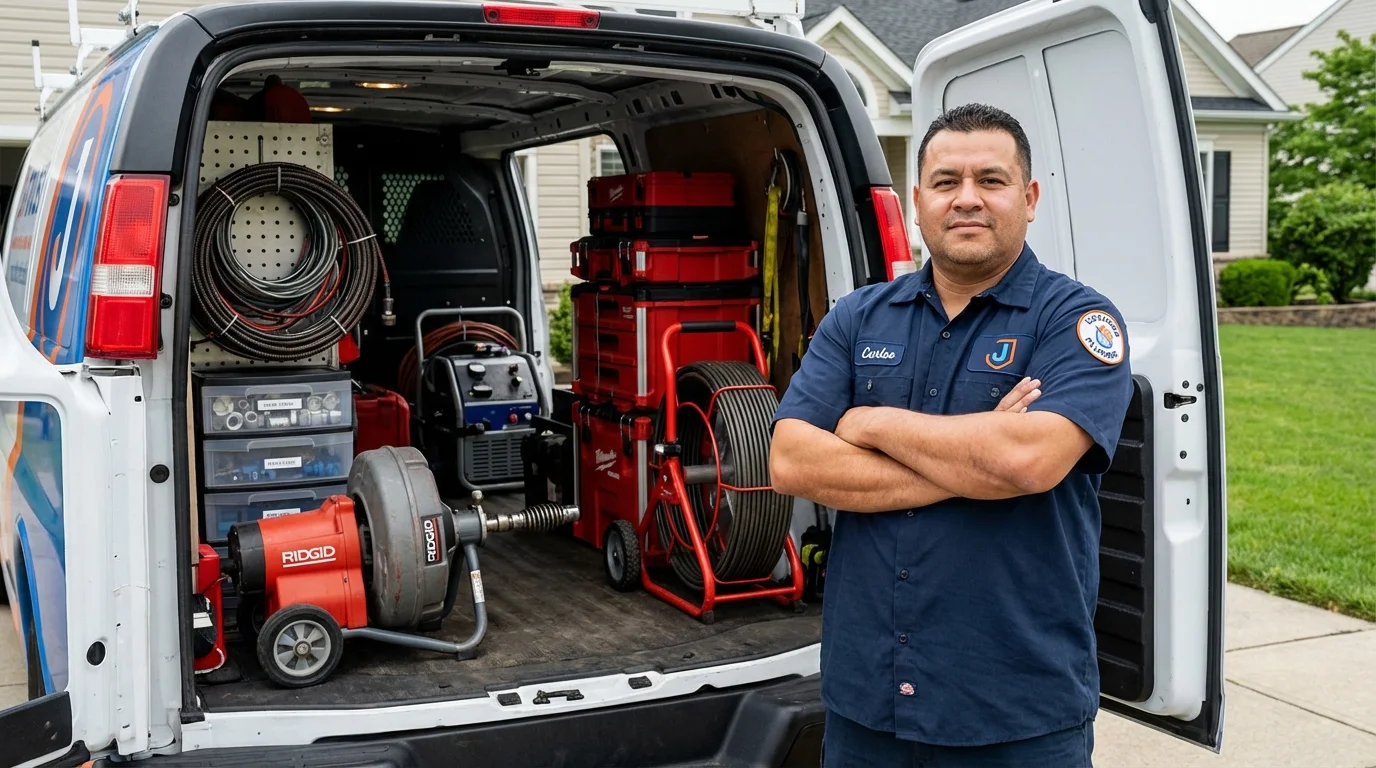 Professional drain cleaning equipment and Johns Plumbing LLC plumber in Franksville
