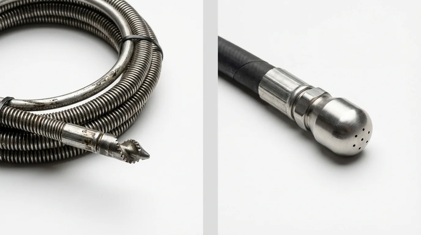 Drain snake cable and hydro jetting nozzle used for drain cleaning in Franksville, WI