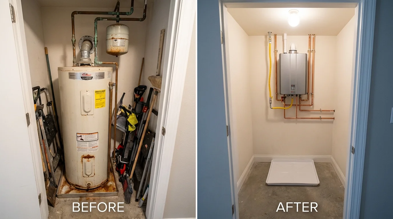 Tank water heater versus wall-mounted tankless unit comparison for Franksville, WI homeowners